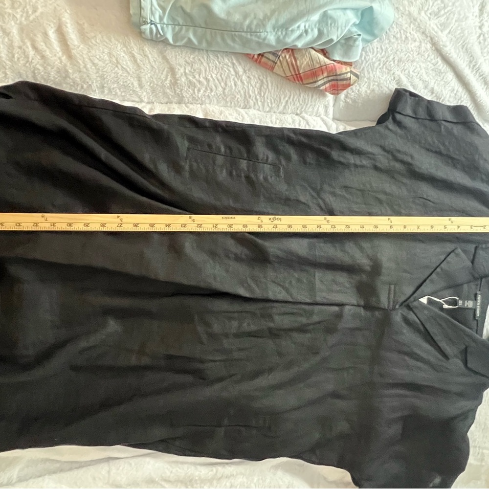 Eileen Fisher Black Linen V-Neck Dress - Picture 2 of 4